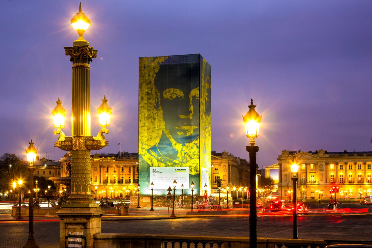 Restauration Obélisque Concorde Paris Karcher de nuit